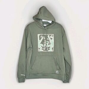 Keith Haring Hoodie Men Lg Style Graphic Pullover Green Pocket Urban Street Wear
